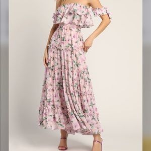Chance for Us Blush Floral Off-the-Shoulder Ruffled Maxi Dress